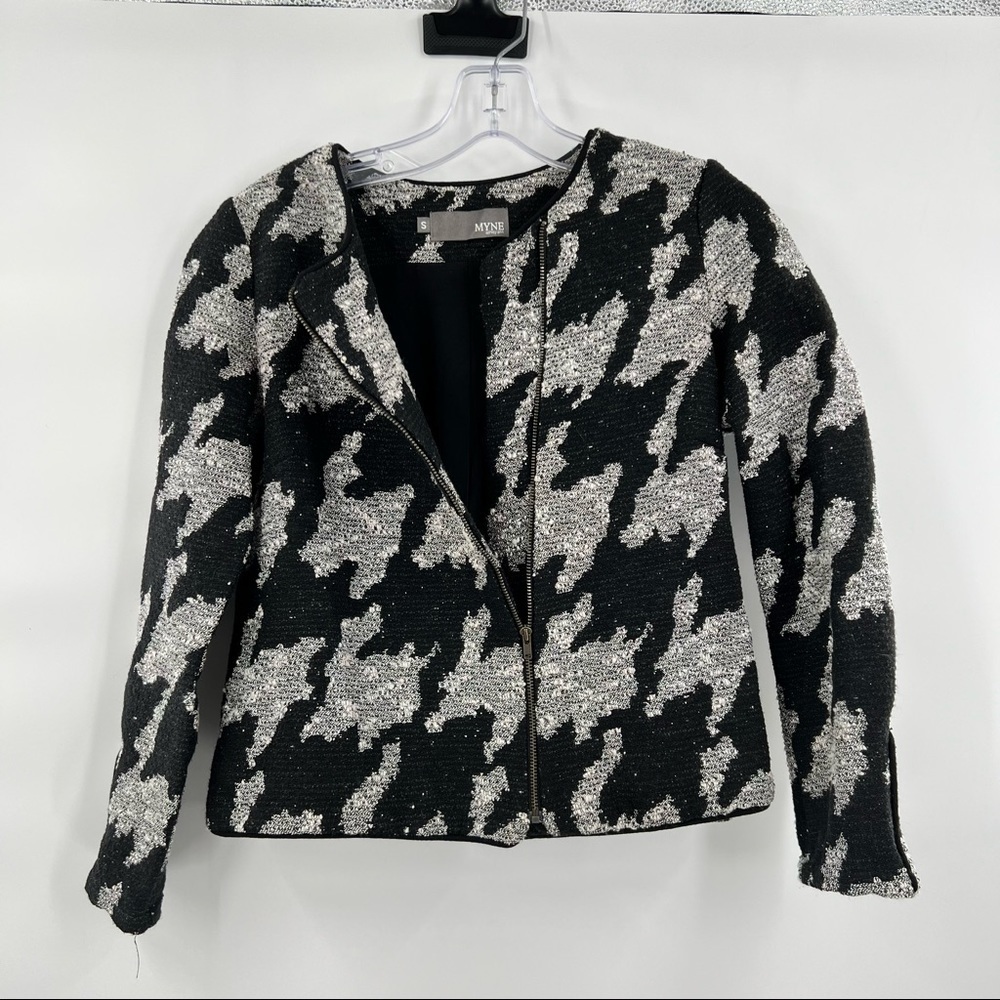 MYNE Ashley Ann blazer jacket black white size S houndstooth